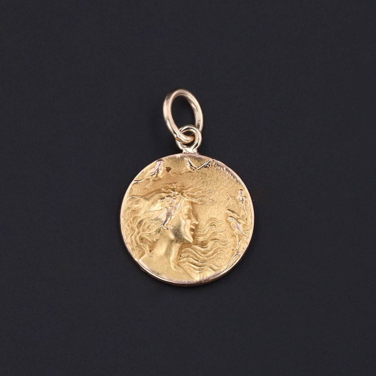 14k Gold Charm | Antique Woman with Birds Charm - Trademark Antiques