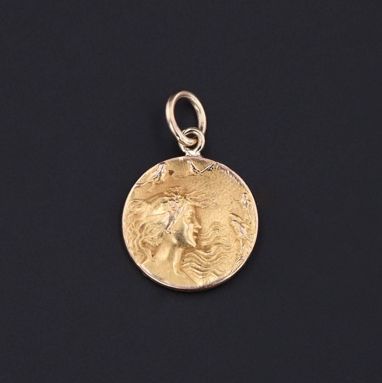 14k Gold Charm | Antique Woman with Birds Charm - Trademark Antiques