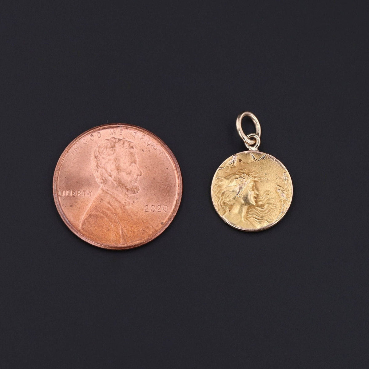 14k Gold Charm | Antique Woman with Birds Charm - Trademark Antiques