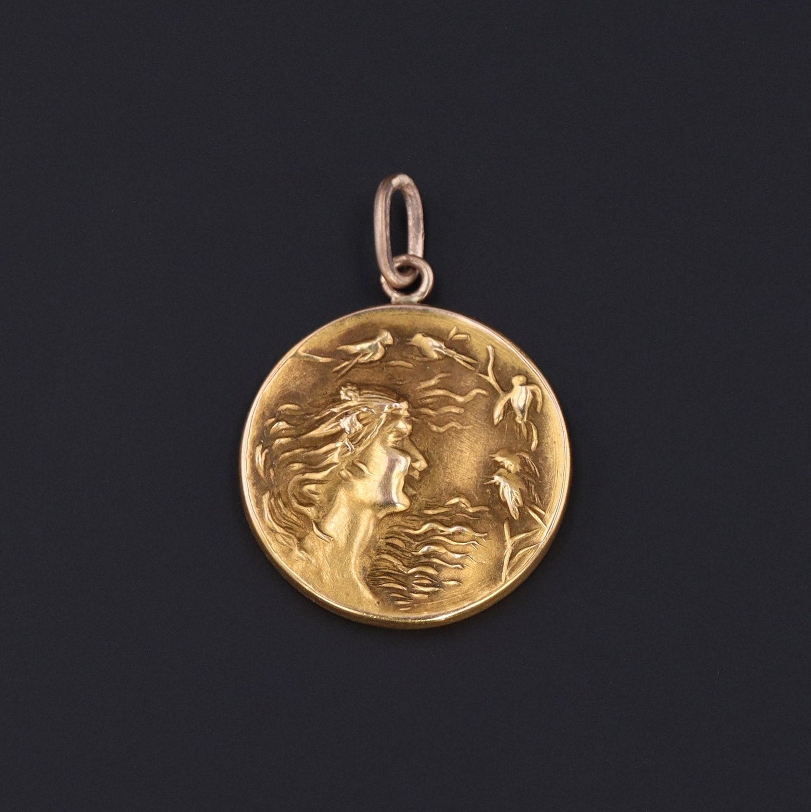 14k Gold Charm | Antique Woman with Birds Charm - Trademark Antiques