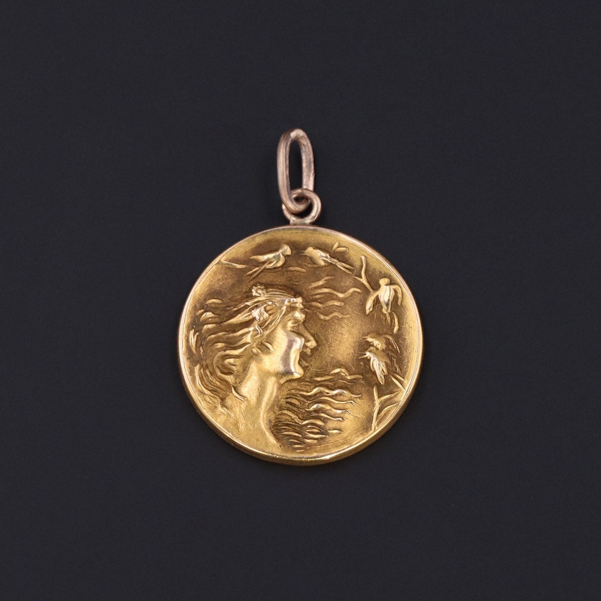 14k Gold Charm | Antique Woman with Birds Charm - Trademark Antiques