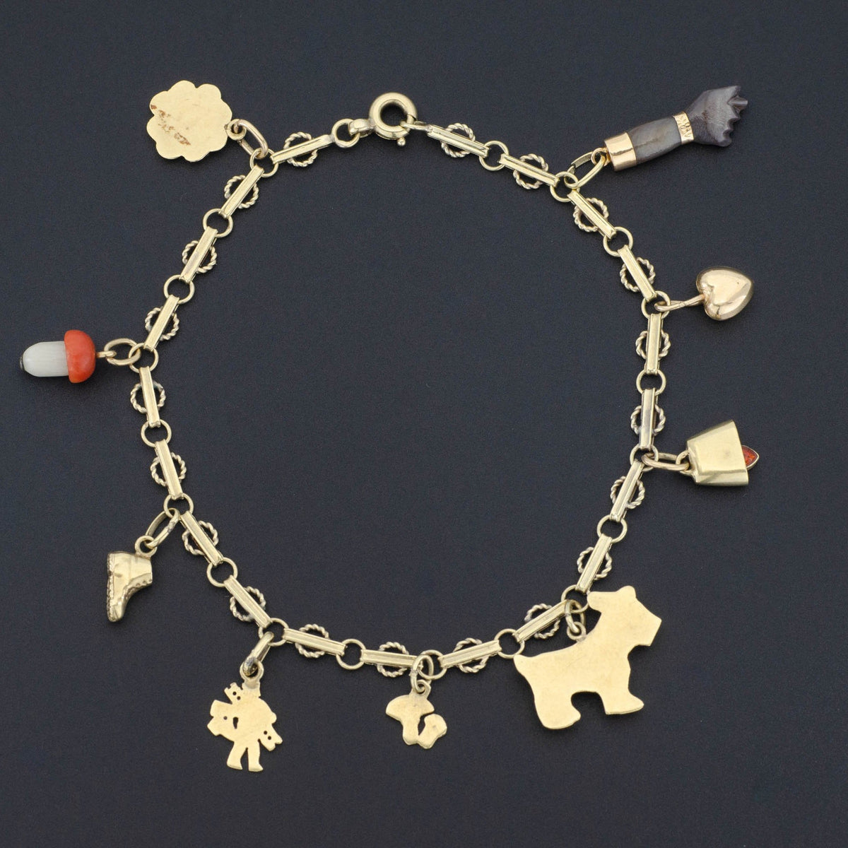 14k Gold Charm Bracelet | Assorted Charms Bracelet - Trademark Antiques