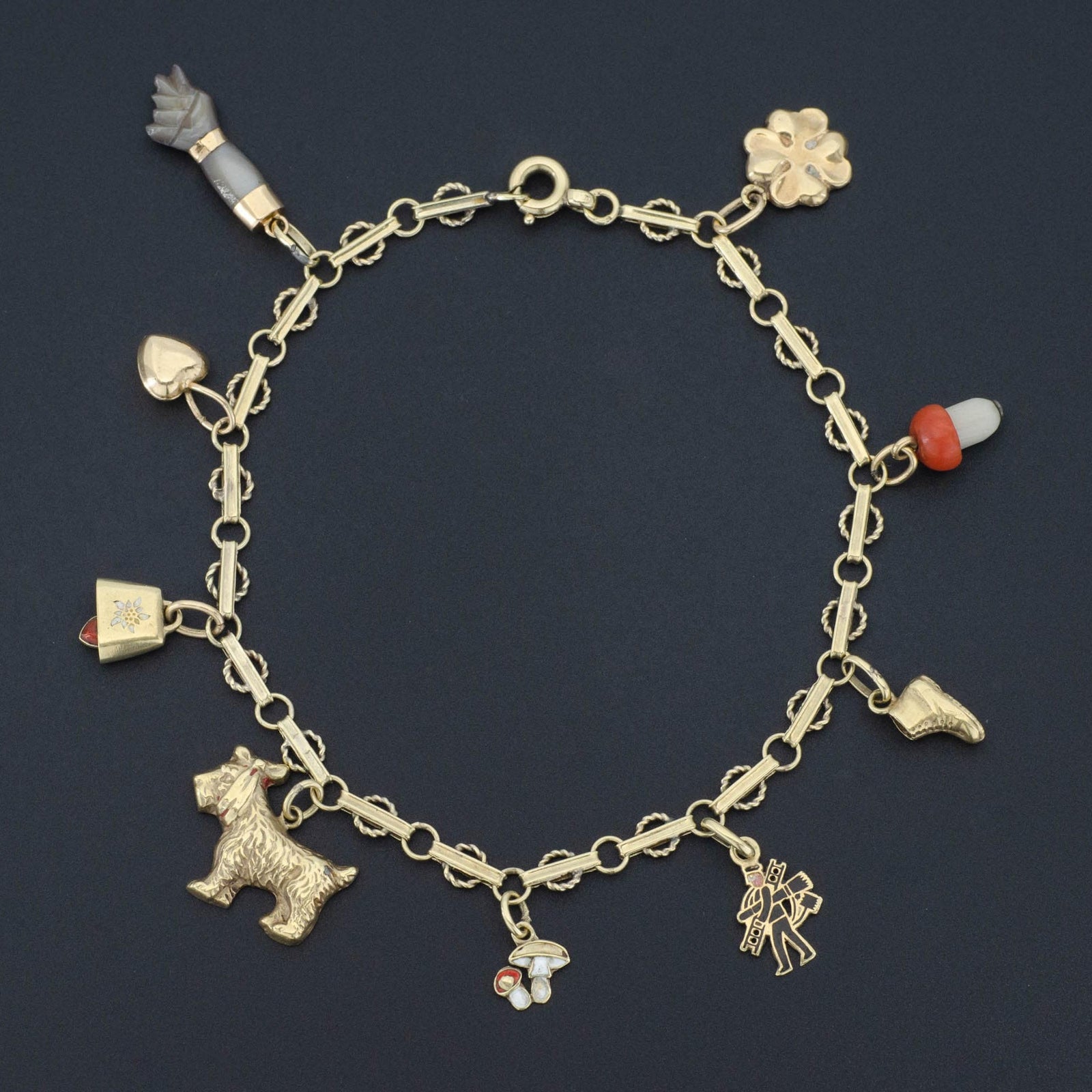 14k Gold Charm Bracelet | Assorted Charms Bracelet - Trademark Antiques
