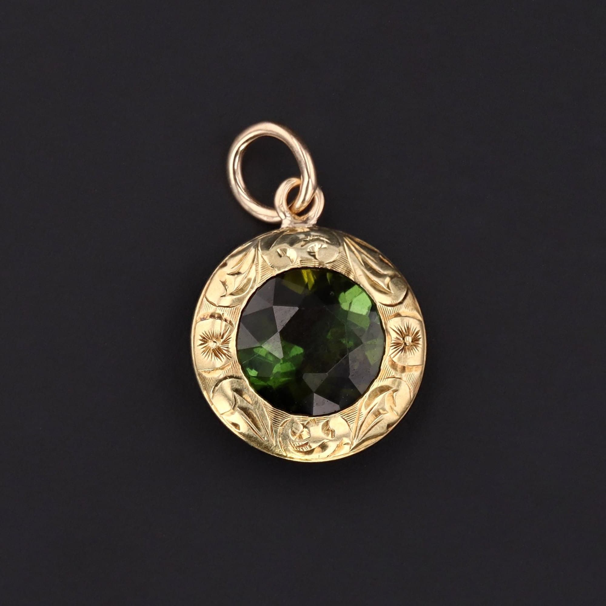 14k Gold Charm | Green Tourmaline Charm - Trademark Antiques