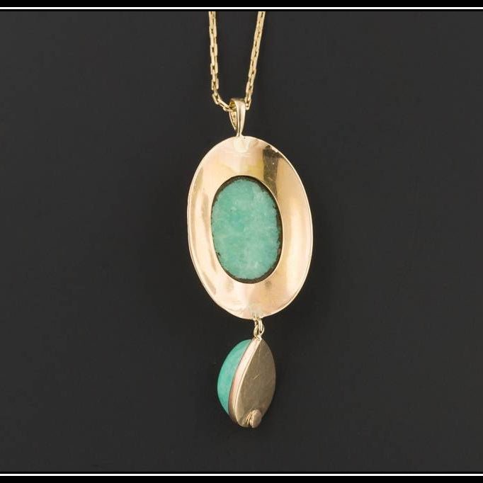 14k Gold Chrysoprase Pendant | Antique Pin Conversion Necklace - Trademark Antiques