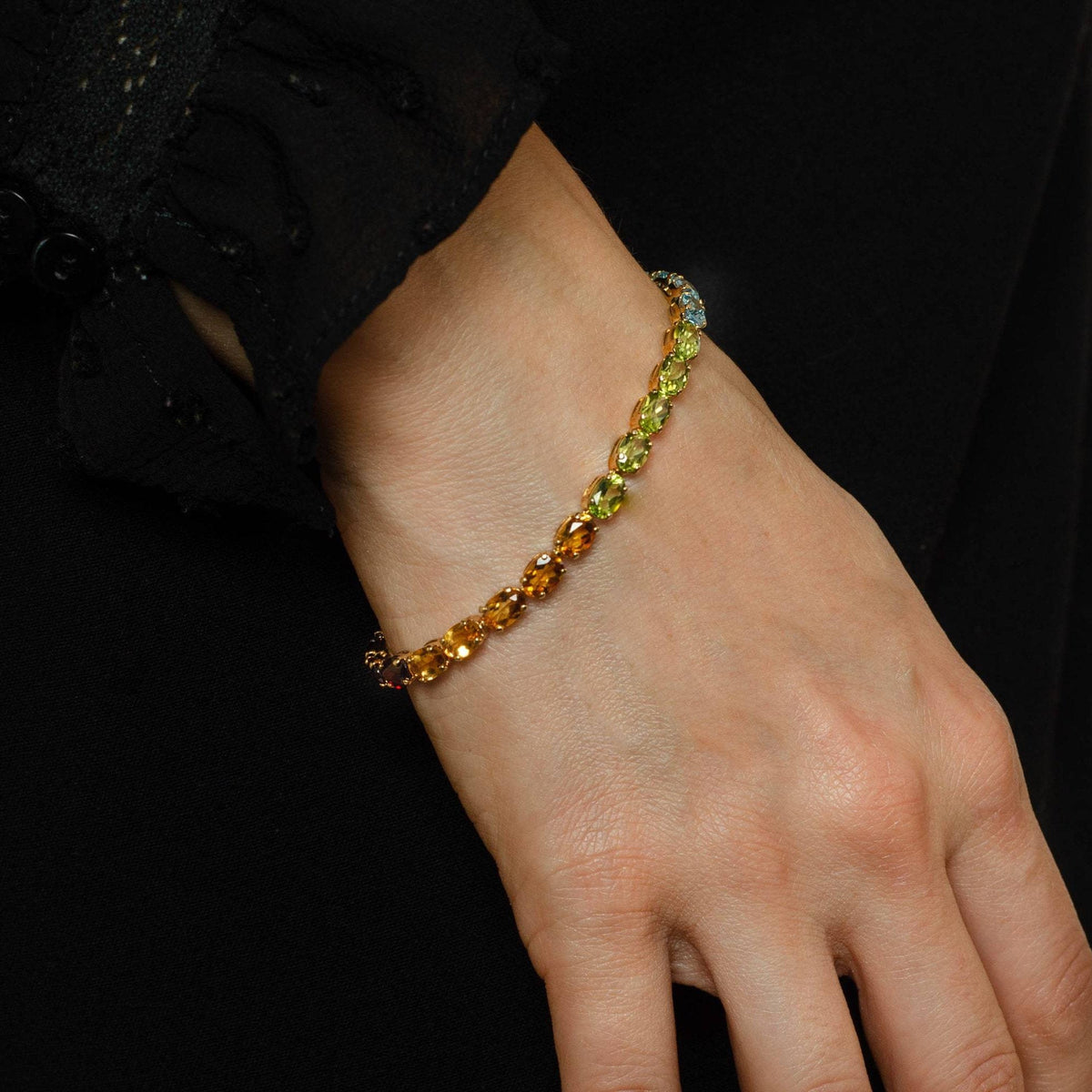 14k Gold Colorful Stones Bracelet | Vintage Gold Bracelet - Trademark Antiques