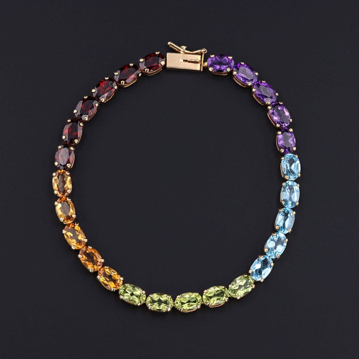 14k Gold Colorful Stones Bracelet | Vintage Gold Bracelet - Trademark Antiques