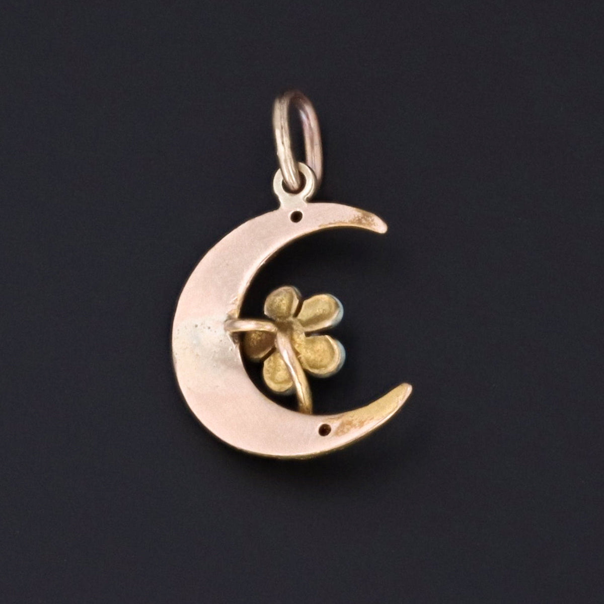 14k Gold Crescent Moon Charm | Forget - me - not Crescent Charm - Trademark Antiques