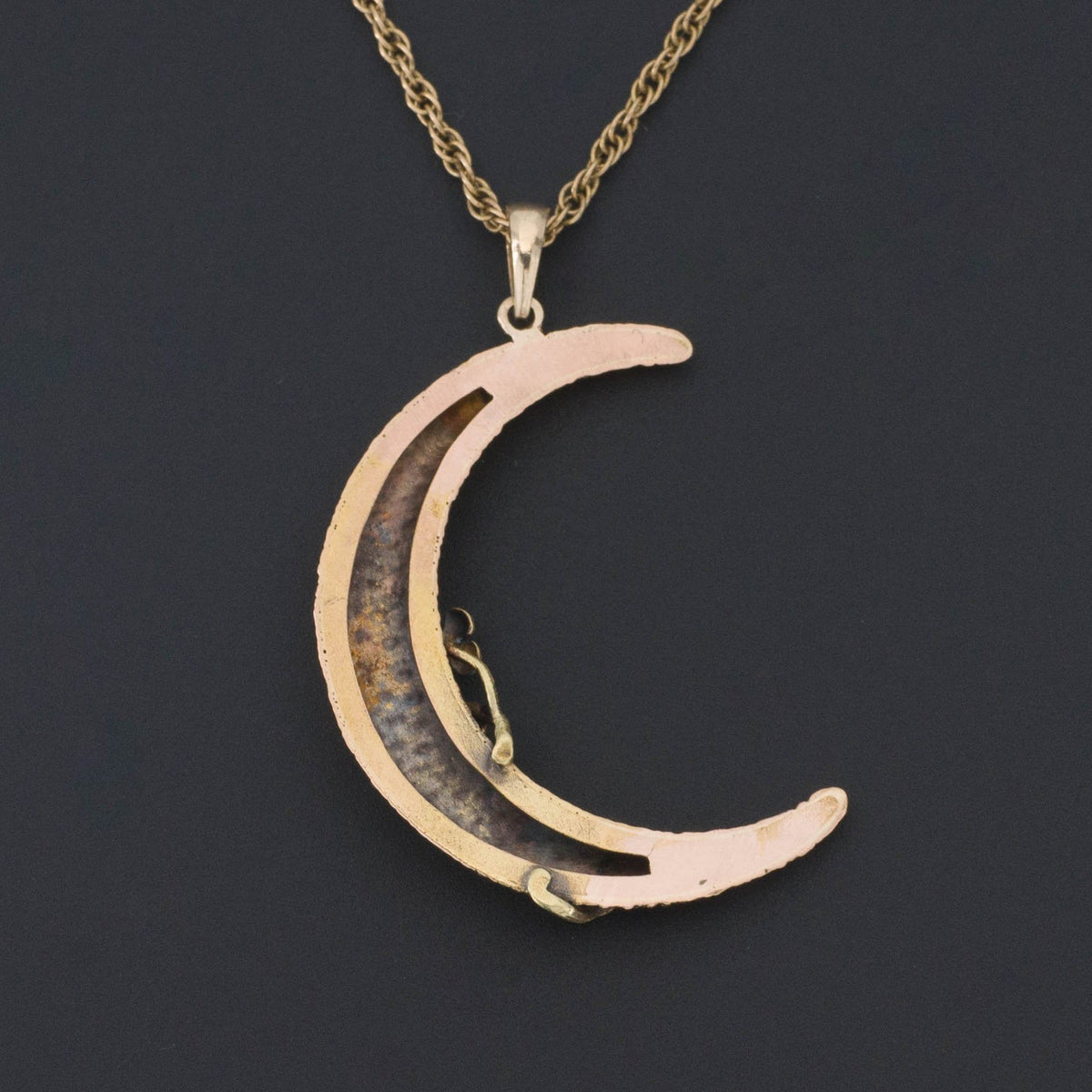 14k Gold Crescent Moon | Forget - me - not Crescent Pendant - Trademark Antiques