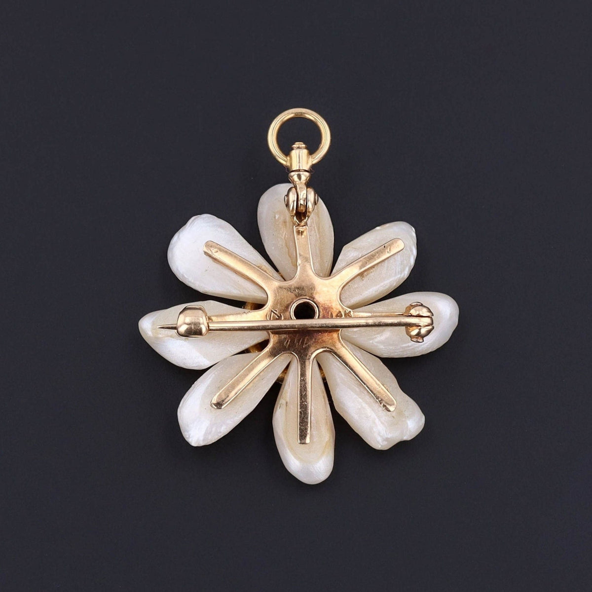14k Gold Daisy Pendant or Brooch | Pearl Daisy Pendant - Trademark Antiques