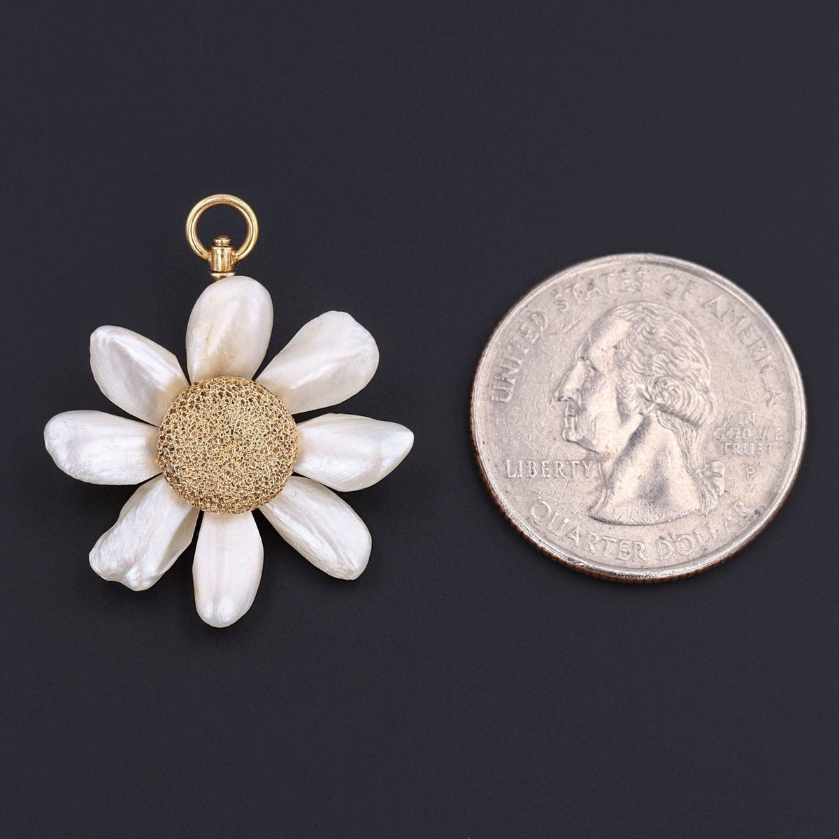 14k Gold Daisy Pendant or Brooch | Pearl Daisy Pendant - Trademark Antiques