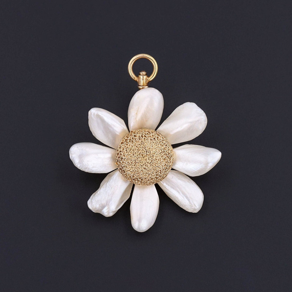14k Gold Daisy Pendant or Brooch | Pearl Daisy Pendant - Trademark Antiques