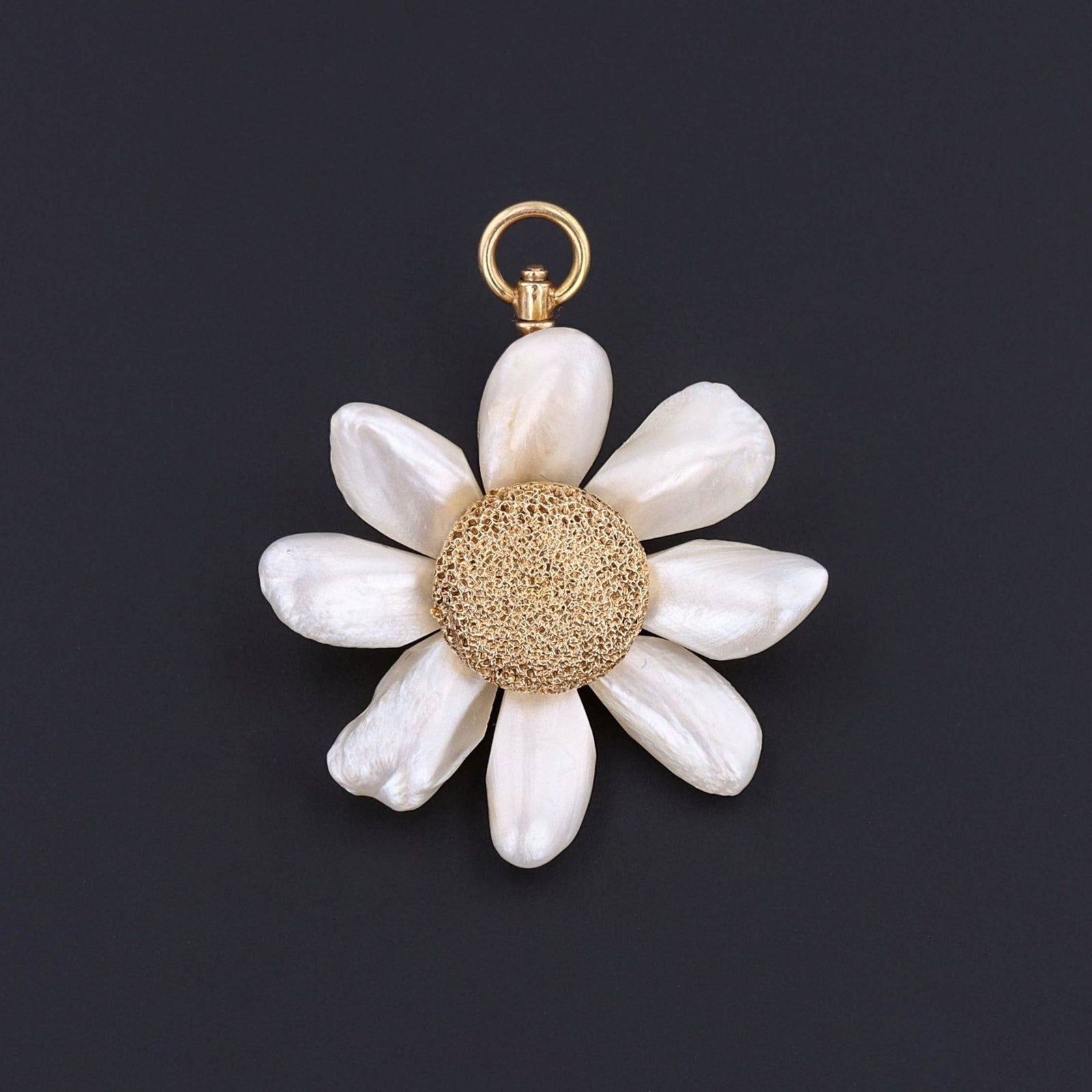 14k Gold Daisy Pendant or Brooch | Pearl Daisy Pendant - Trademark Antiques