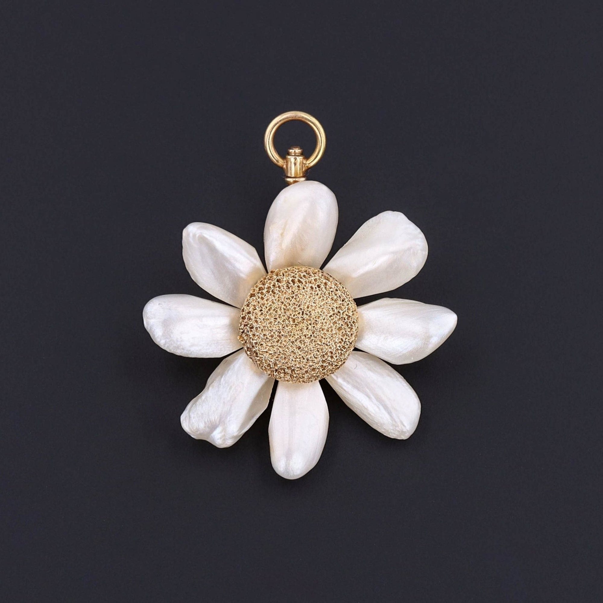 14k Gold Daisy Pendant or Brooch | Pearl Daisy Pendant - Trademark Antiques
