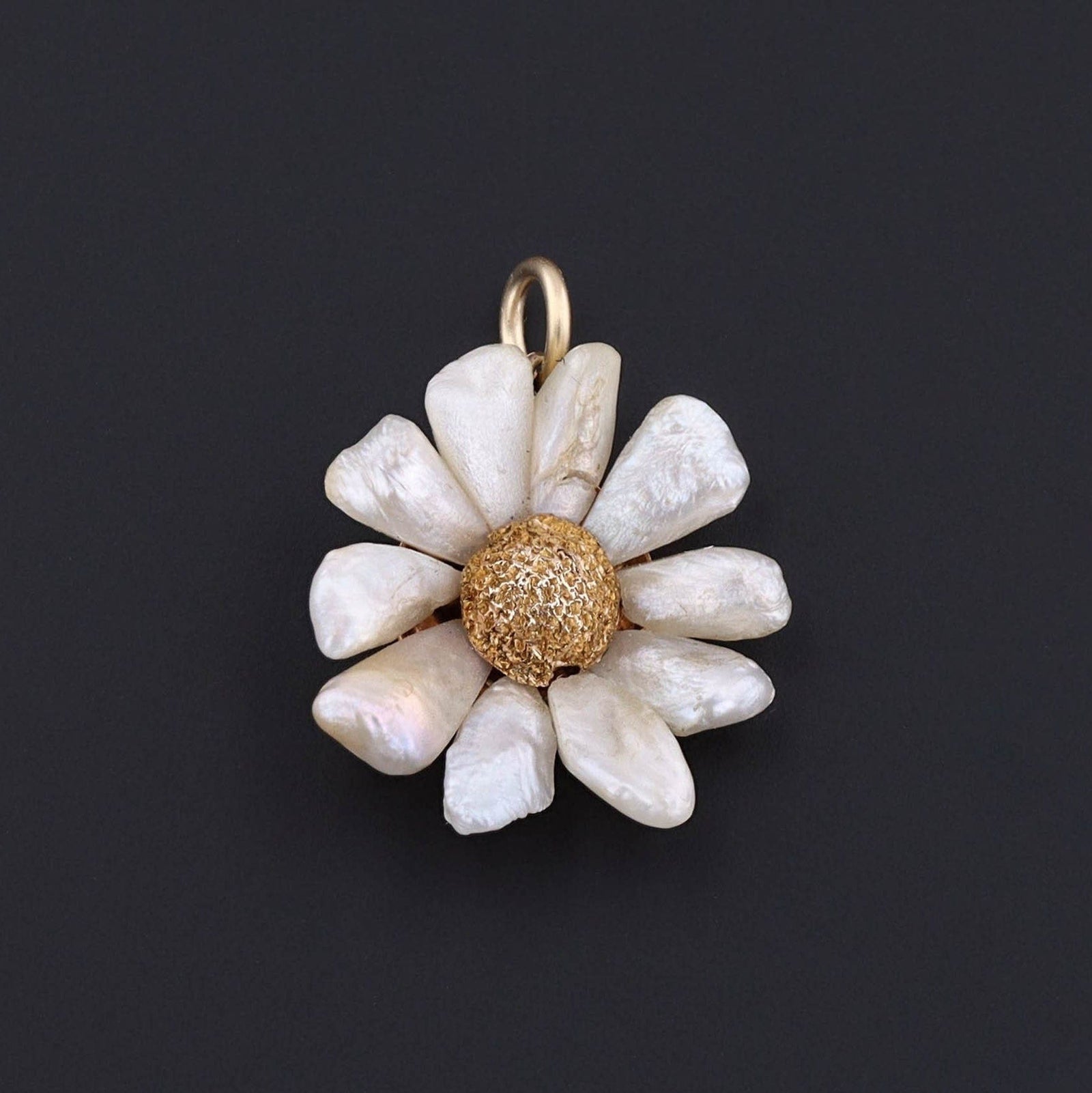 14k Gold Daisy Pendant | Pearl Daisy Pendant - Trademark Antiques