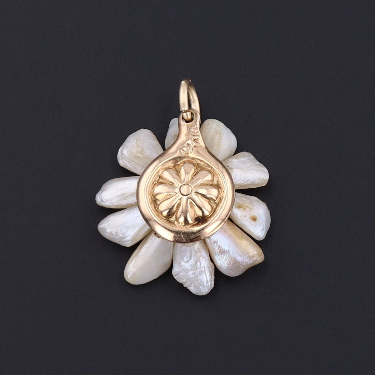14k Gold Daisy Pendant | Pearl Daisy Pendant - Trademark Antiques