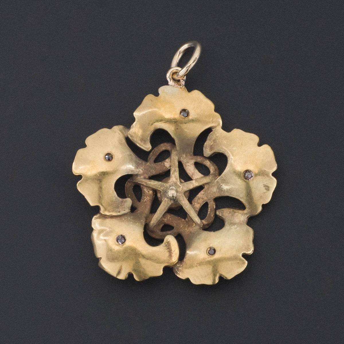 14k Gold &amp; Diamond Flower Pendant | 14k Gold Flower - Trademark Antiques
