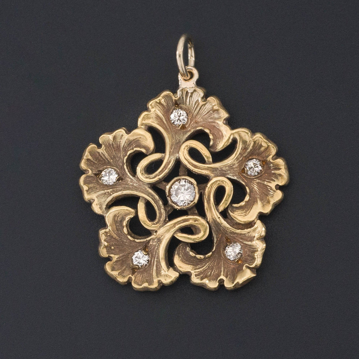 14k Gold &amp; Diamond Flower Pendant | 14k Gold Flower - Trademark Antiques