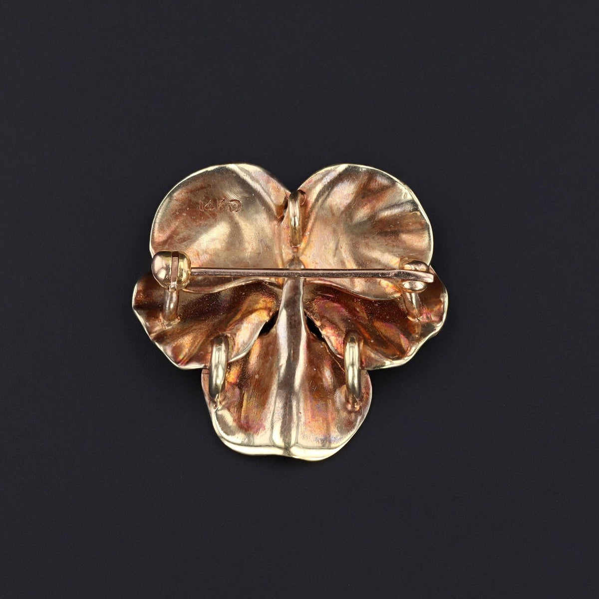 14k Gold &amp; Diamond Pansy Brooch | Antique Pansy Brooch - Trademark Antiques