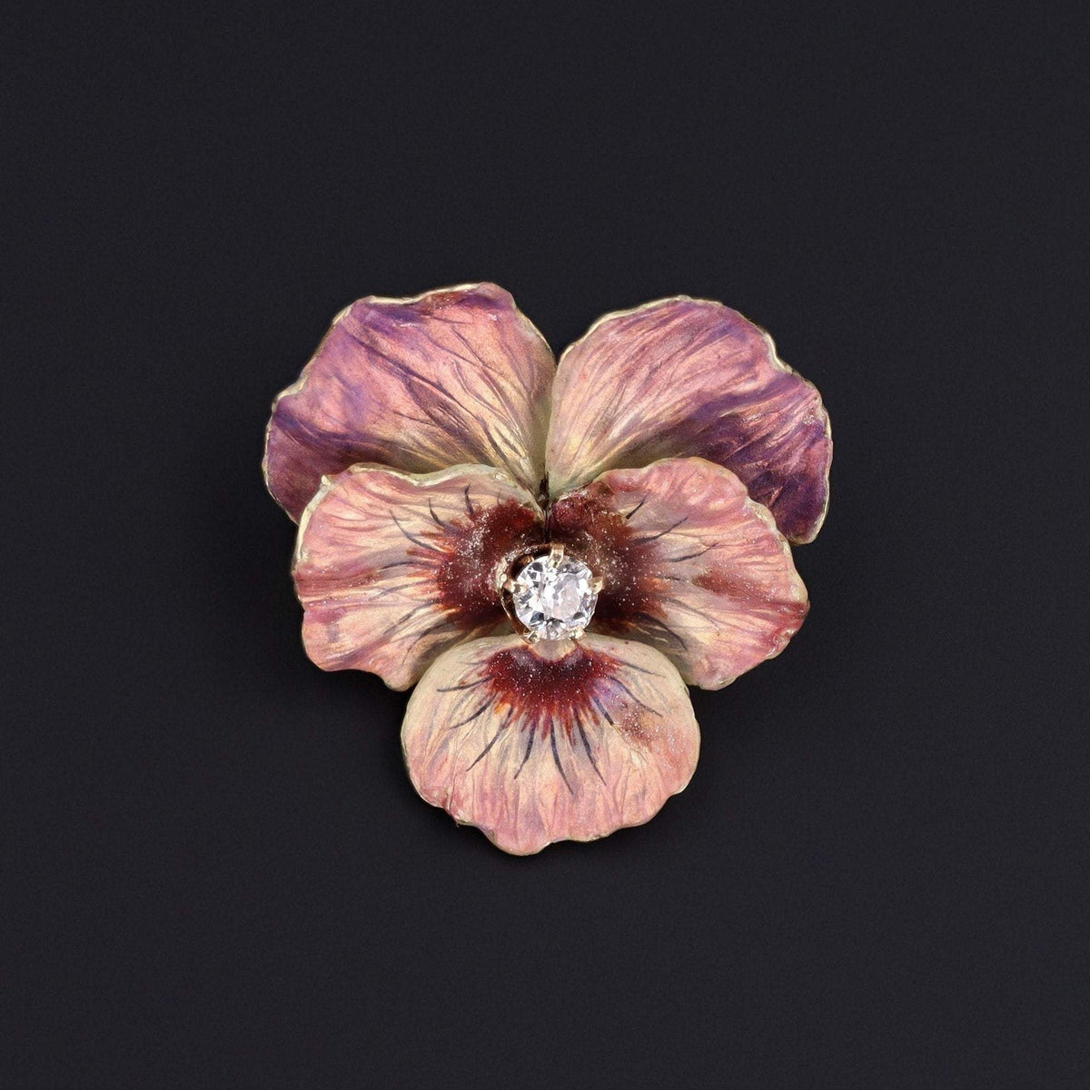 14k Gold &amp; Diamond Pansy Brooch | Antique Pansy Brooch - Trademark Antiques