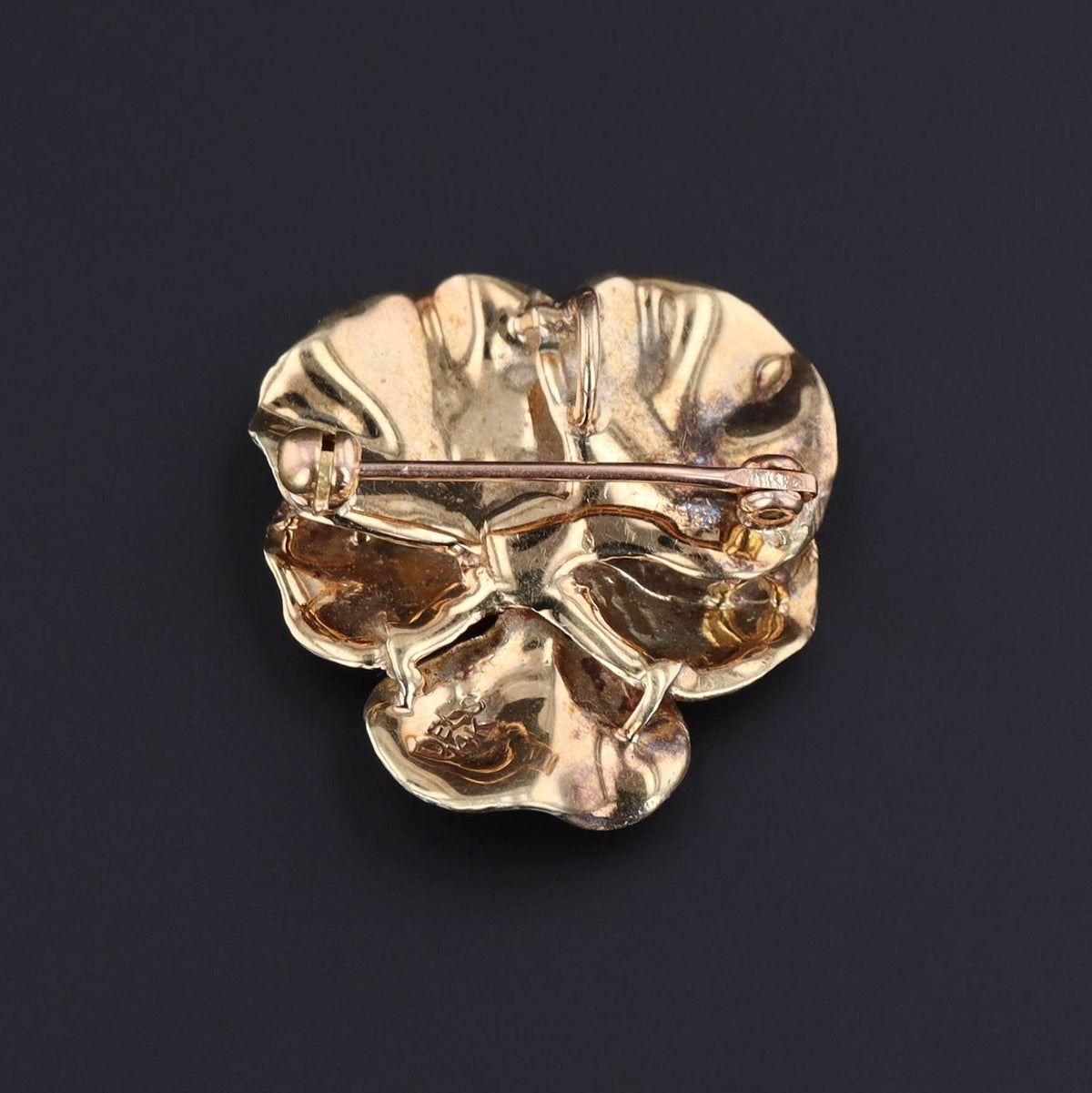 14k Gold &amp; Diamond Pansy Brooch | Antique Pansy Brooch - Trademark Antiques