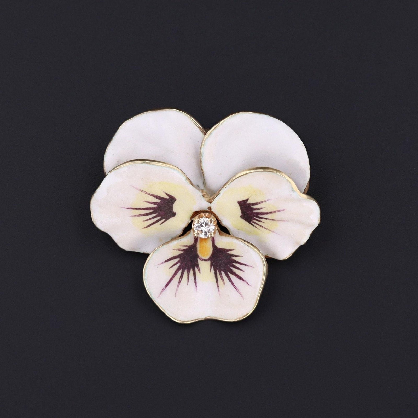 14k Gold & Diamond Pansy Brooch | Antique Pansy Brooch - Trademark Antiques