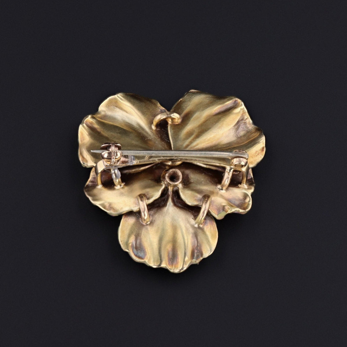 14k Gold &amp; Diamond Pansy Brooch | Antique Pansy Brooch - Trademark Antiques