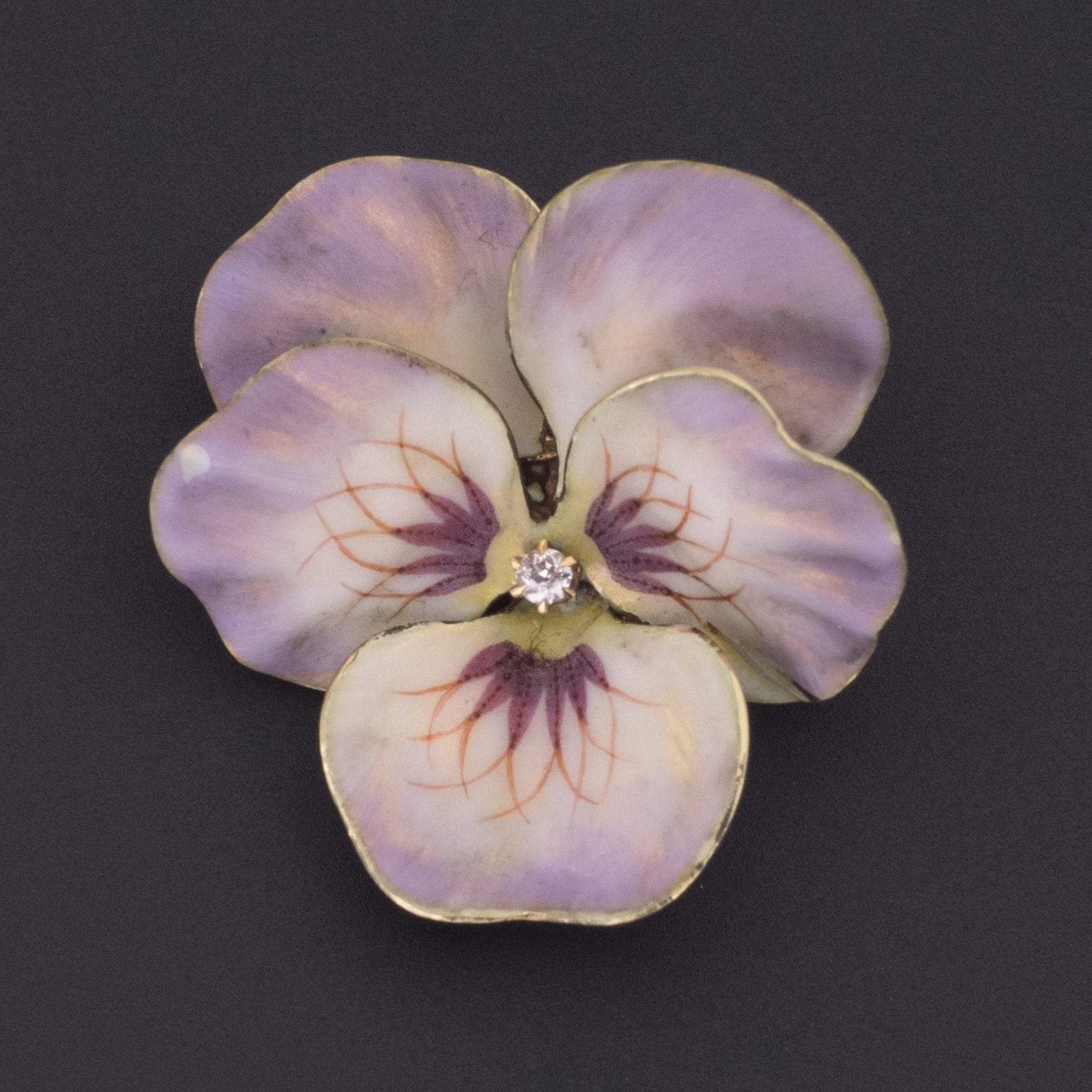 14k Gold & Diamond Pansy Brooch | Antique Pansy Brooch - Trademark Antiques