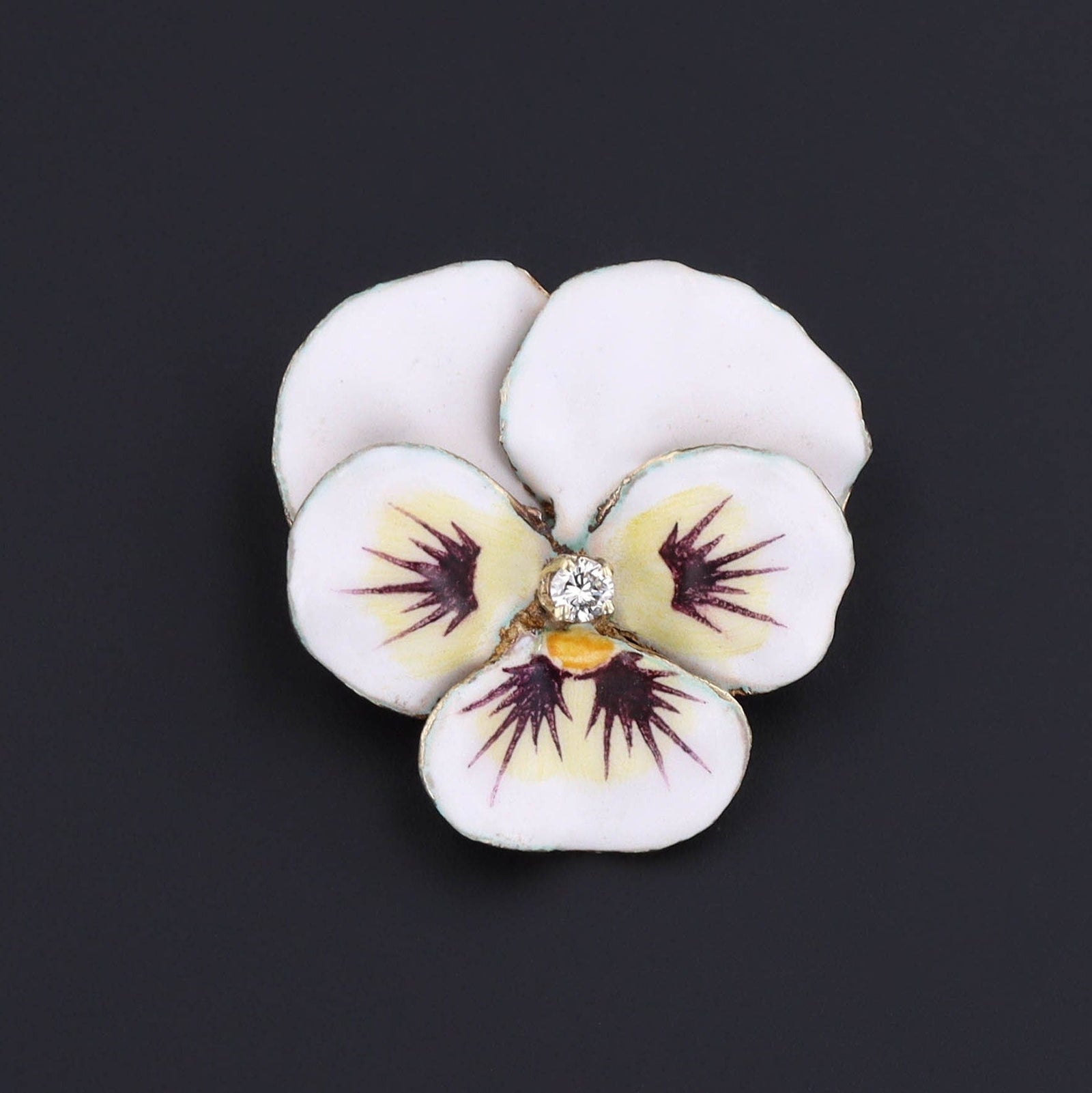 14k Gold & Diamond Pansy Brooch | Antique Pansy Brooch - Trademark Antiques