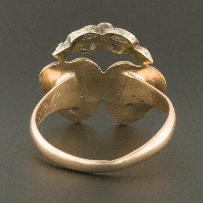 14k Gold Double Heart Ring | Antique Pin Conversion Ring - Trademark Antiques