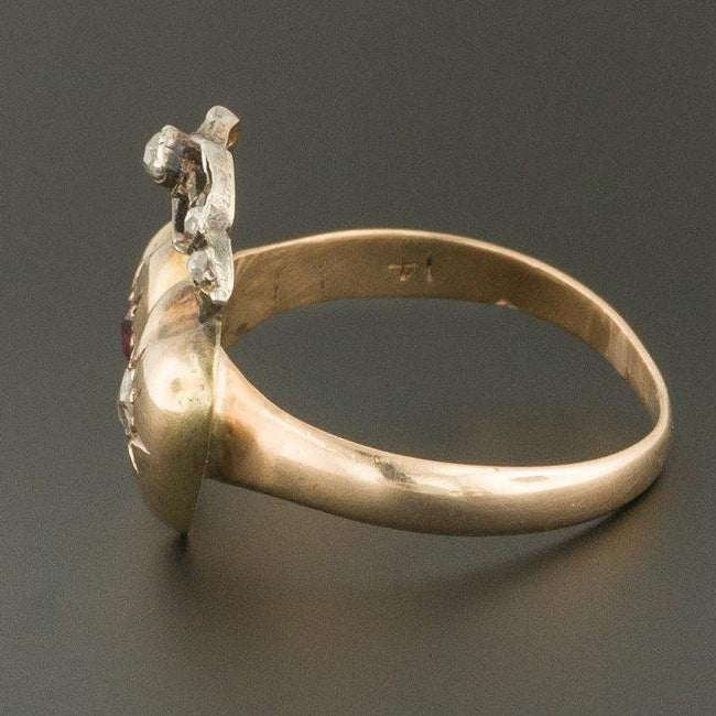 14k Gold Double Heart Ring | Antique Pin Conversion Ring - Trademark Antiques