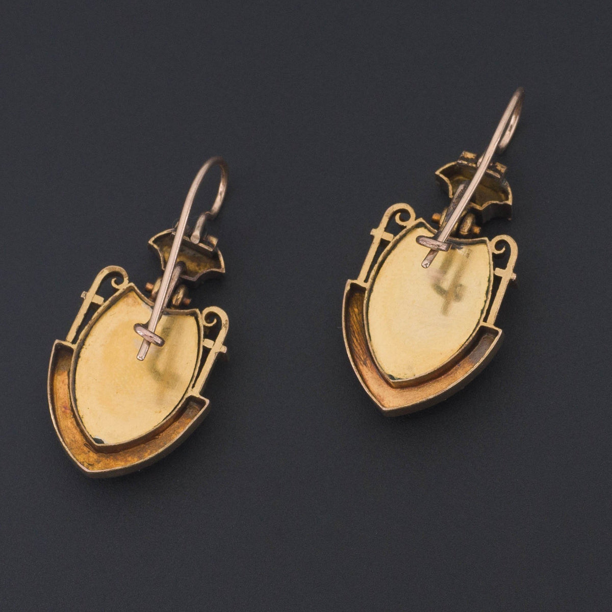 14k Gold Dove Earrings | Pietra Dura Earrings - Trademark Antiques