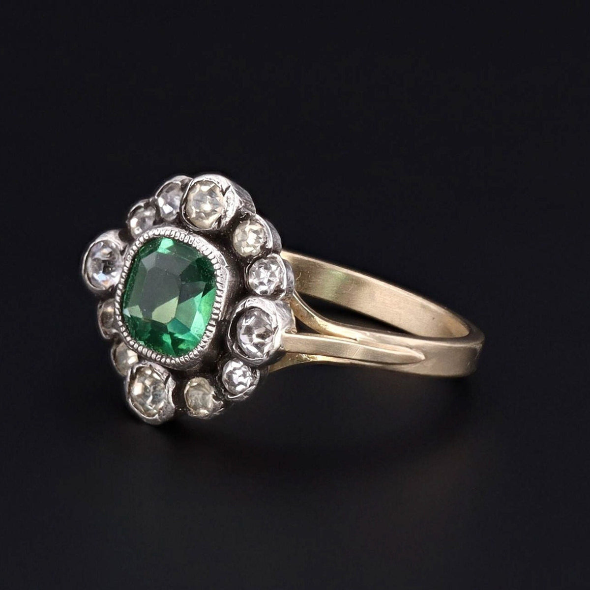 14k Gold Emerald Green Paste Ring | Antique Paste Ring - Trademark Antiques