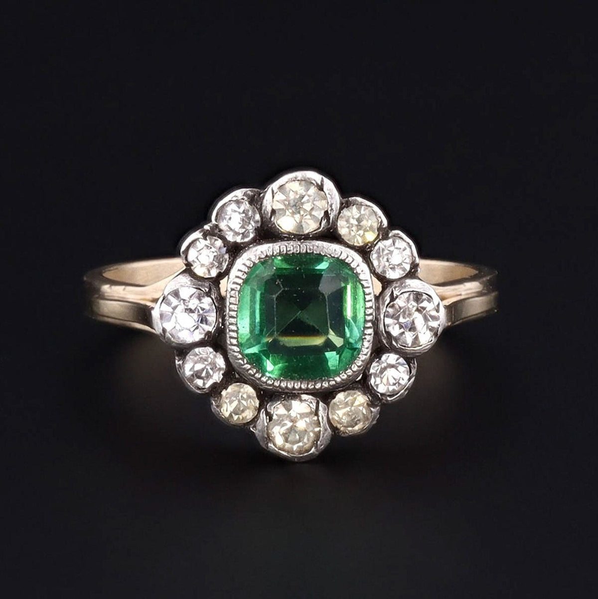 14k Gold Emerald Green Paste Ring | Antique Paste Ring - Trademark Antiques