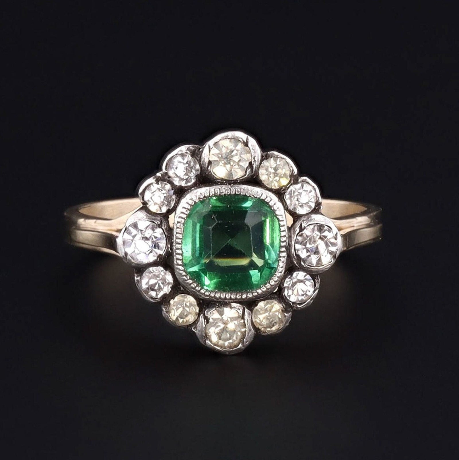 14k Gold Emerald Green Paste Ring | Antique Paste Ring - Trademark Antiques