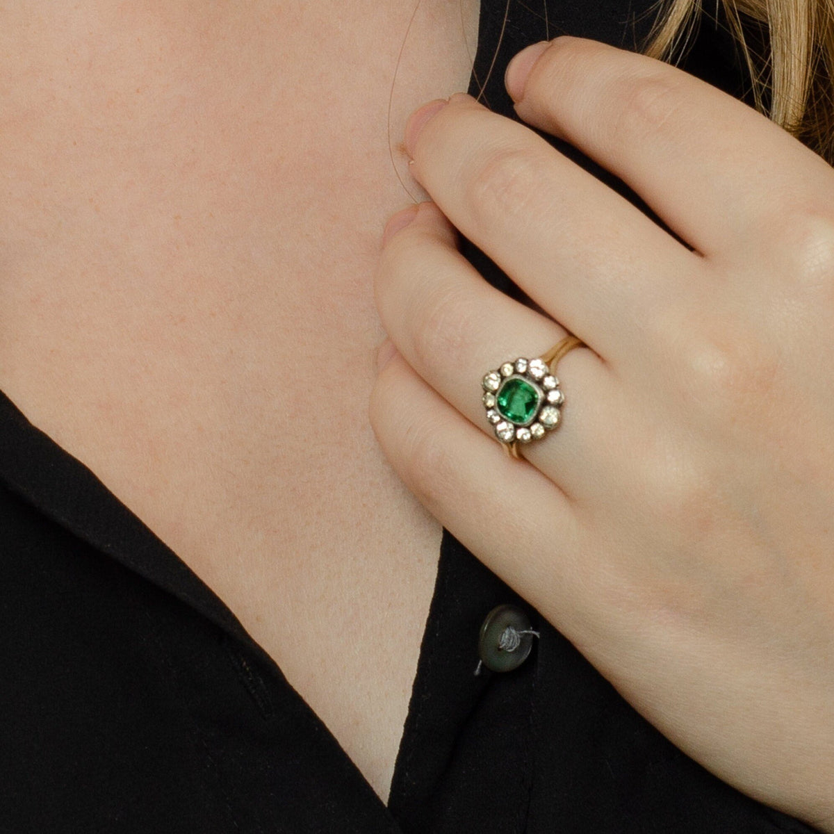 14k Gold Emerald Green Paste Ring | Antique Paste Ring - Trademark Antiques