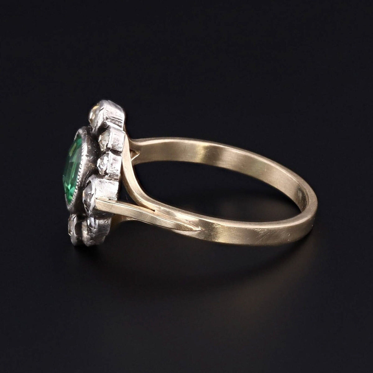 14k Gold Emerald Green Paste Ring | Antique Paste Ring - Trademark Antiques
