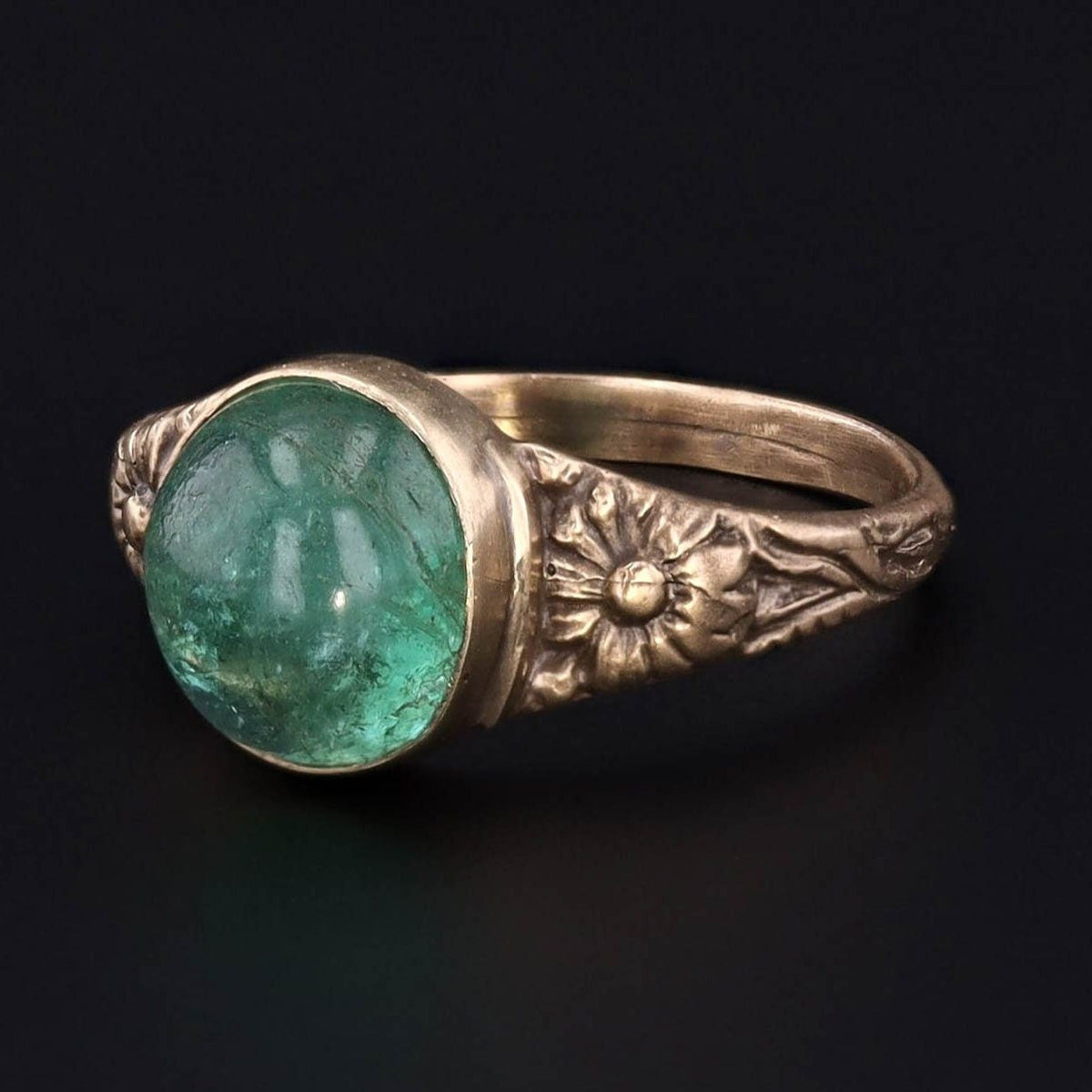 14k Gold &amp; Emerald Ring | Emerald Ring - Trademark Antiques