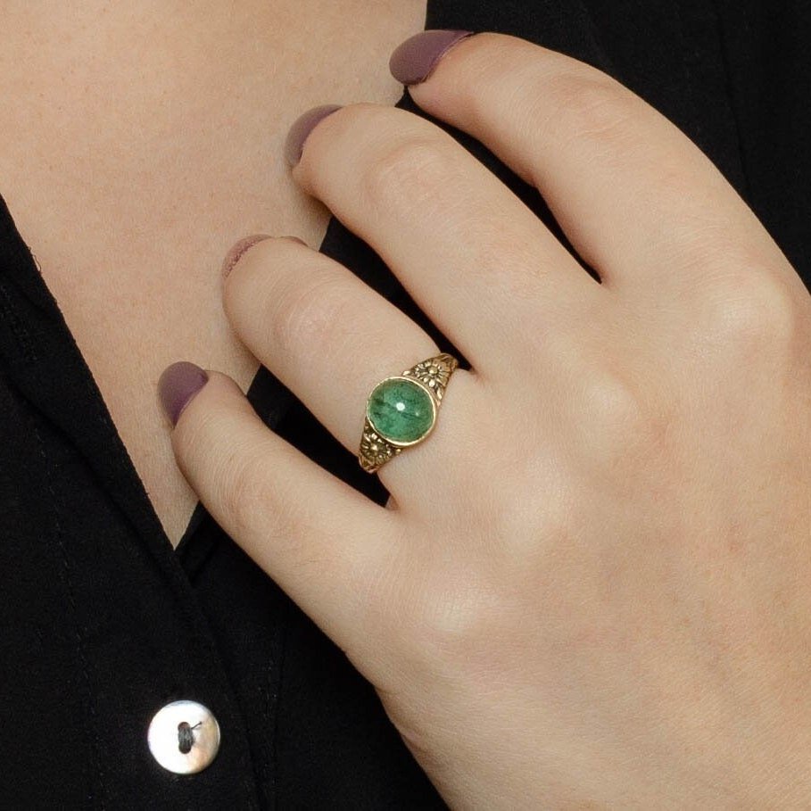 14k Gold &amp; Emerald Ring | Emerald Ring - Trademark Antiques