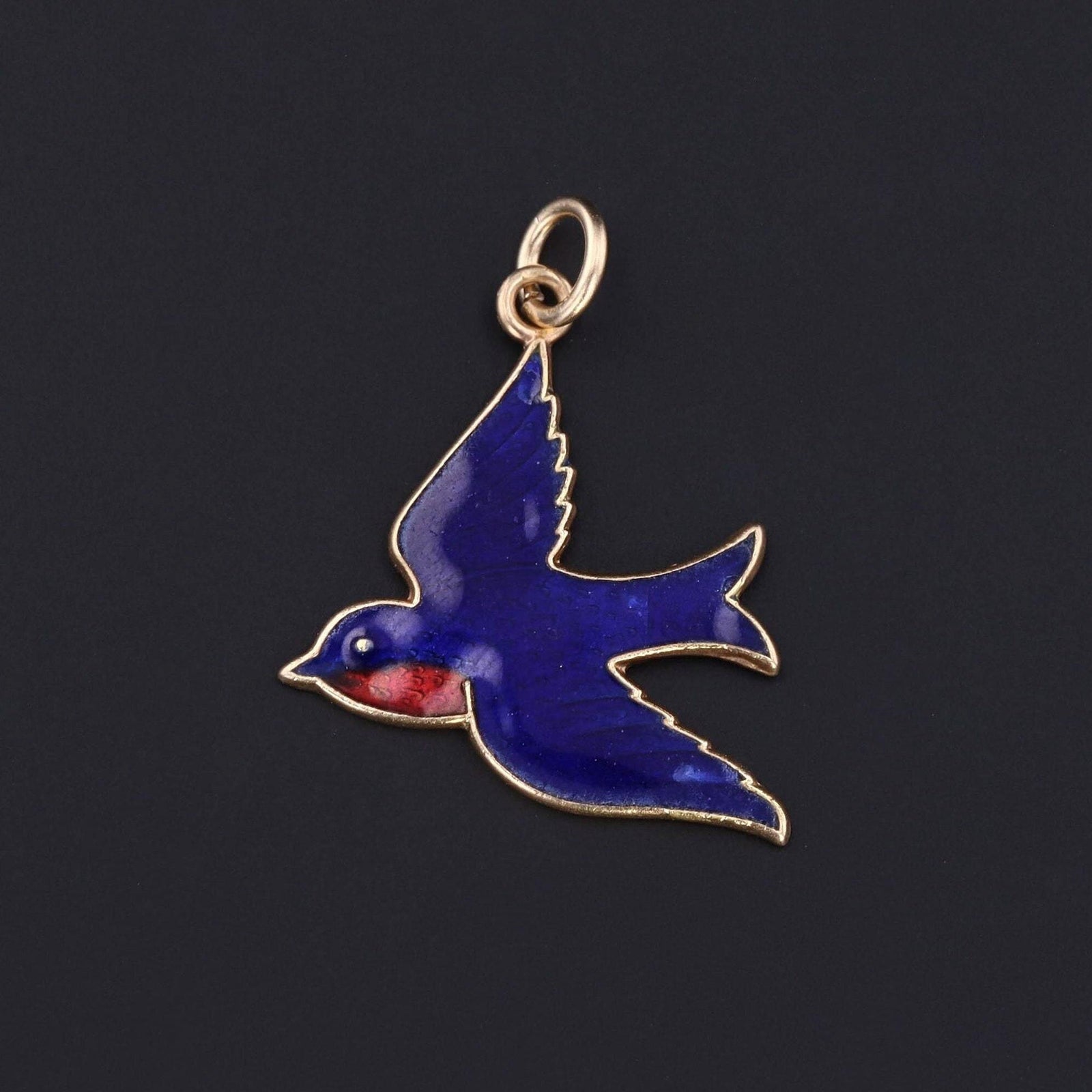14k Gold Enamel Bird Charm | Enamel Swallow Charm - Trademark Antiques