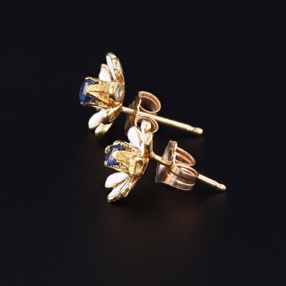 14k Gold Enamel Flower Earrings | Vintage Enamel Flower Earrings - Trademark Antiques