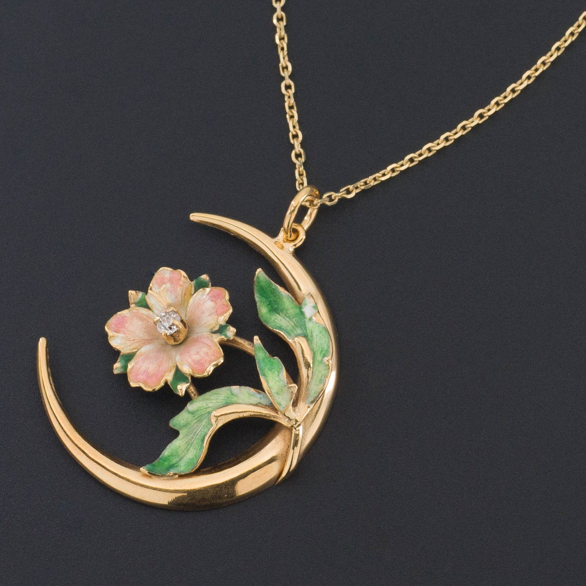 14k Gold Enamel Flower Pendant | Antique Pin Conversion - Trademark Antiques