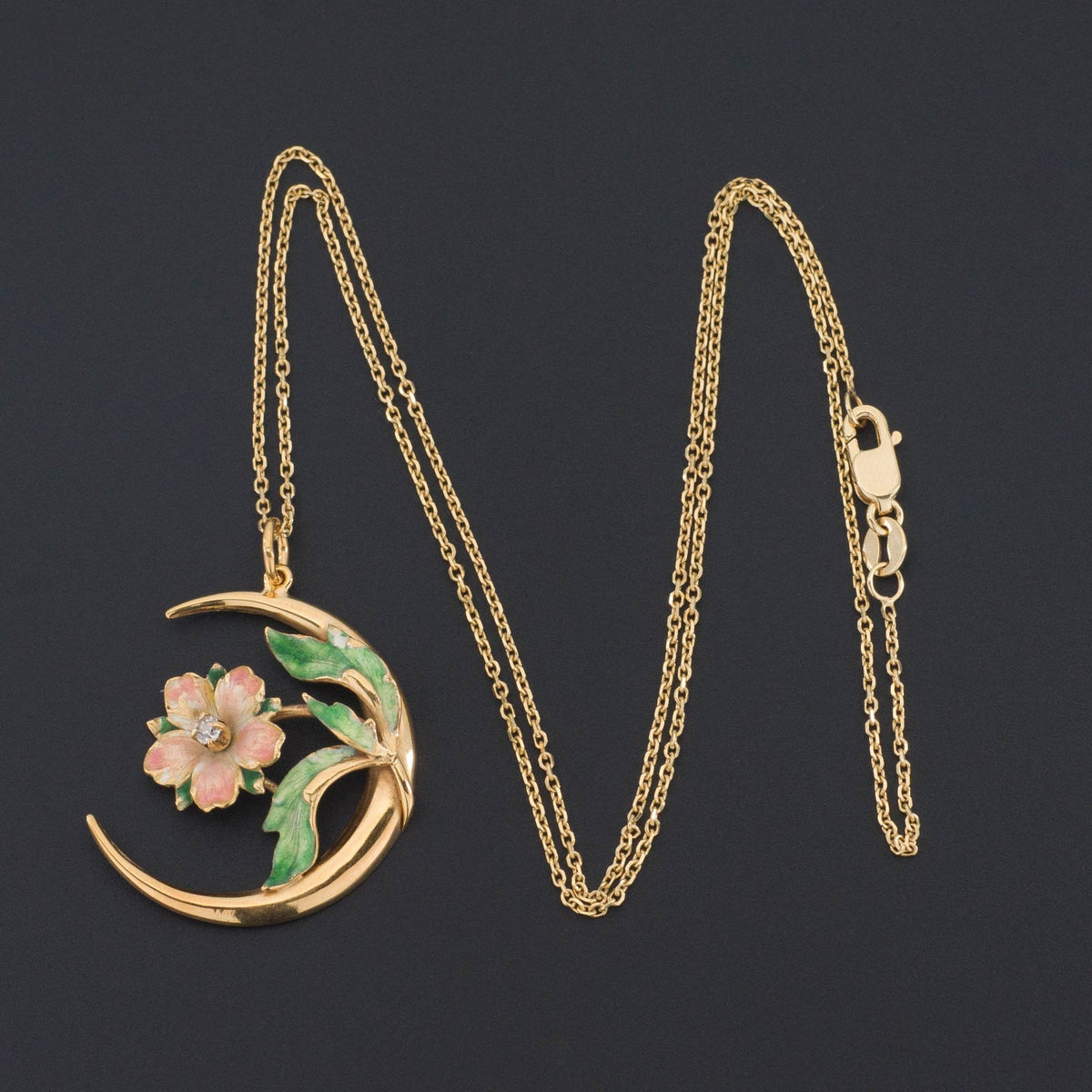 14k Gold Enamel Flower Pendant | Antique Pin Conversion - Trademark Antiques