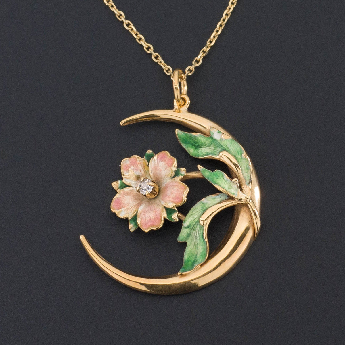14k Gold Enamel Flower Pendant | Antique Pin Conversion - Trademark Antiques