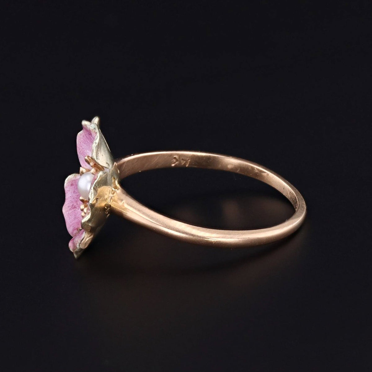 14k Gold Enamel Flower Ring | Antique Pin Conversion Ring - Trademark Antiques