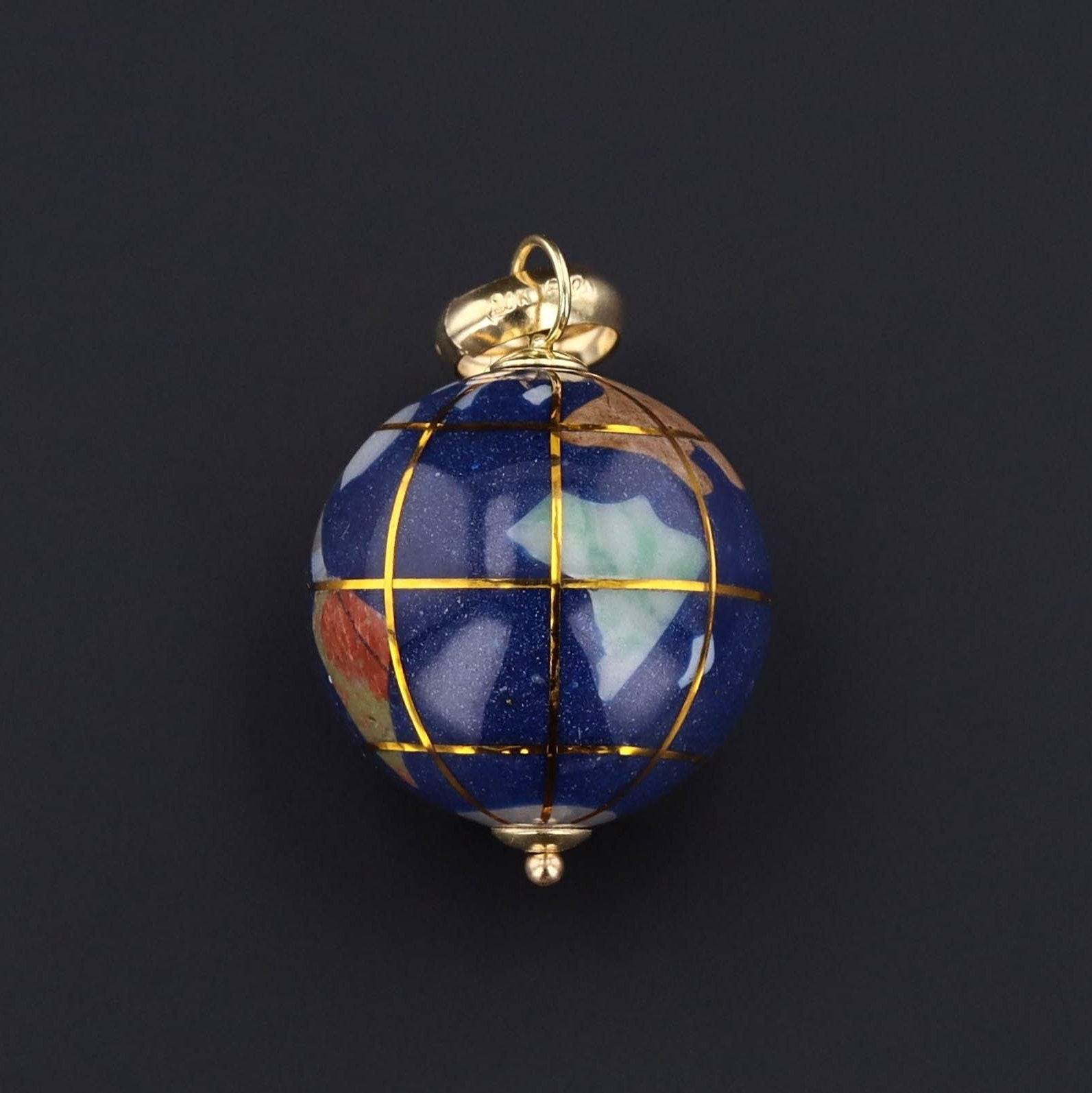 14k Gold & Enamel Globe Pendant | Vintage Spinning Globe Pendant - Trademark Antiques