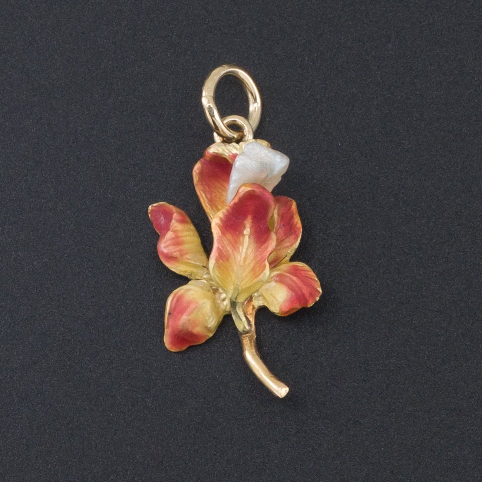 14k Gold & Enamel Iris Charm | Iris Flower Charm - Trademark Antiques
