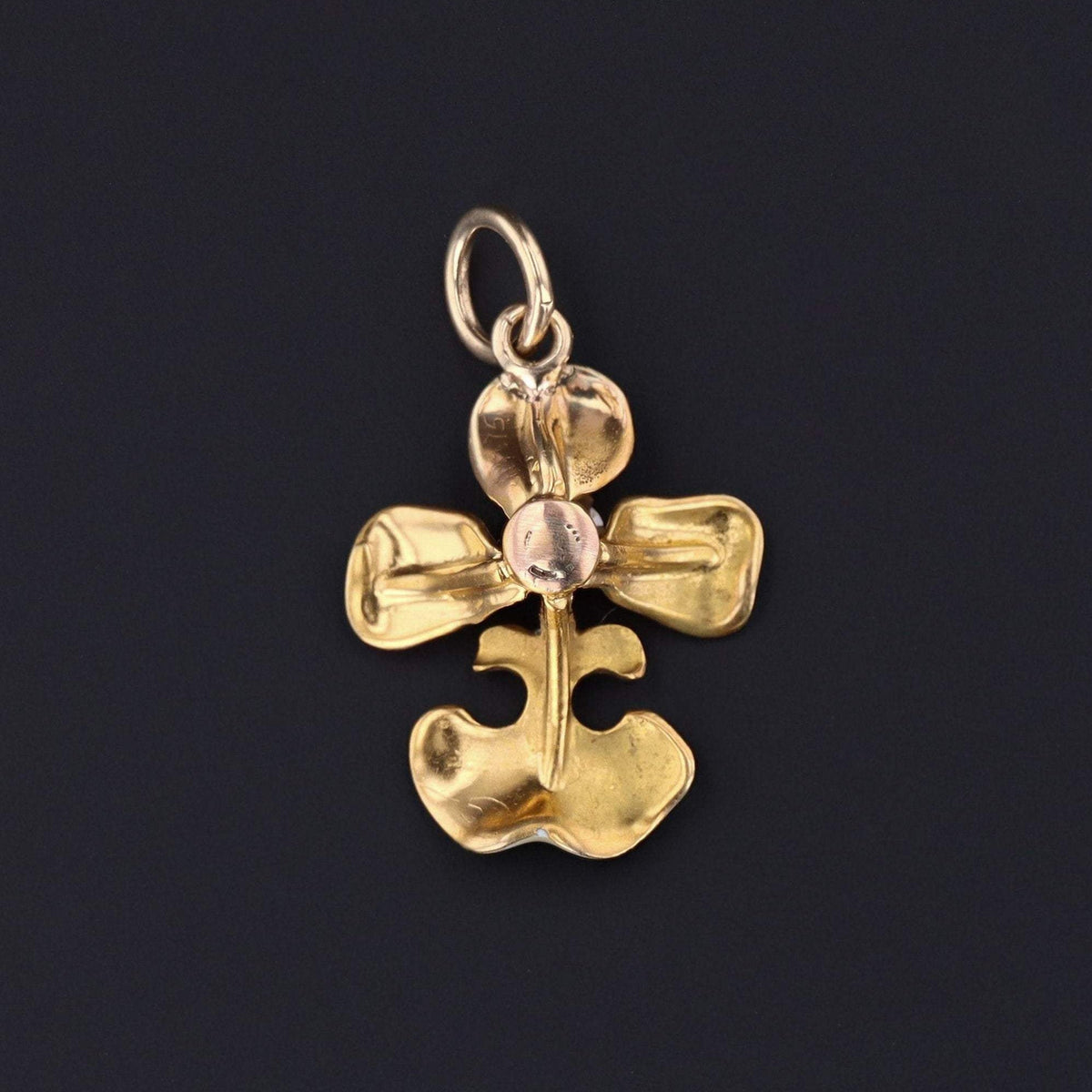 14k Gold &amp; Enamel Orchid Charm | Orchid Flower Charm - Trademark Antiques