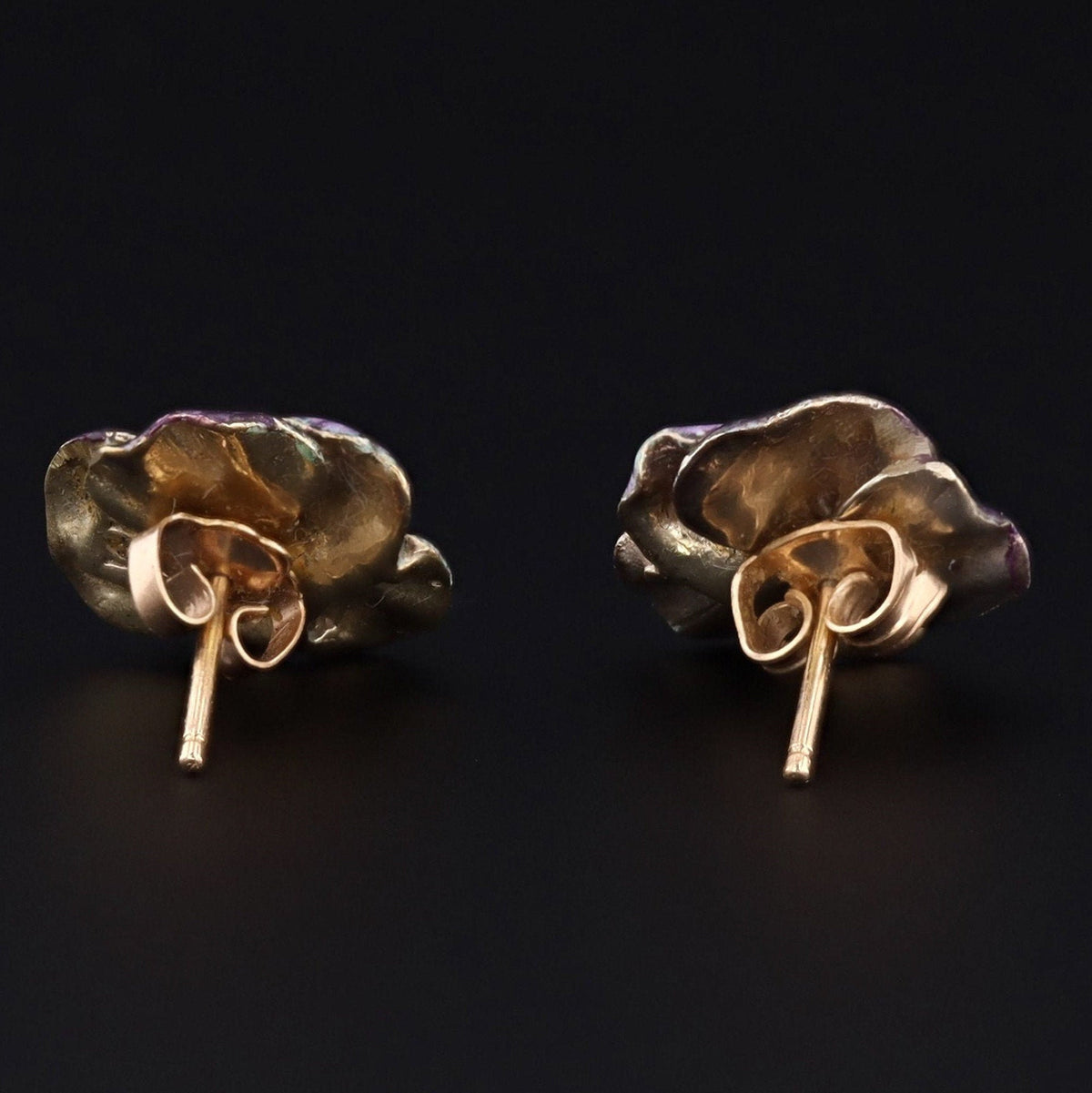 14k Gold &amp; Enamel Pansy Earrings | Antique Earrings - Trademark Antiques