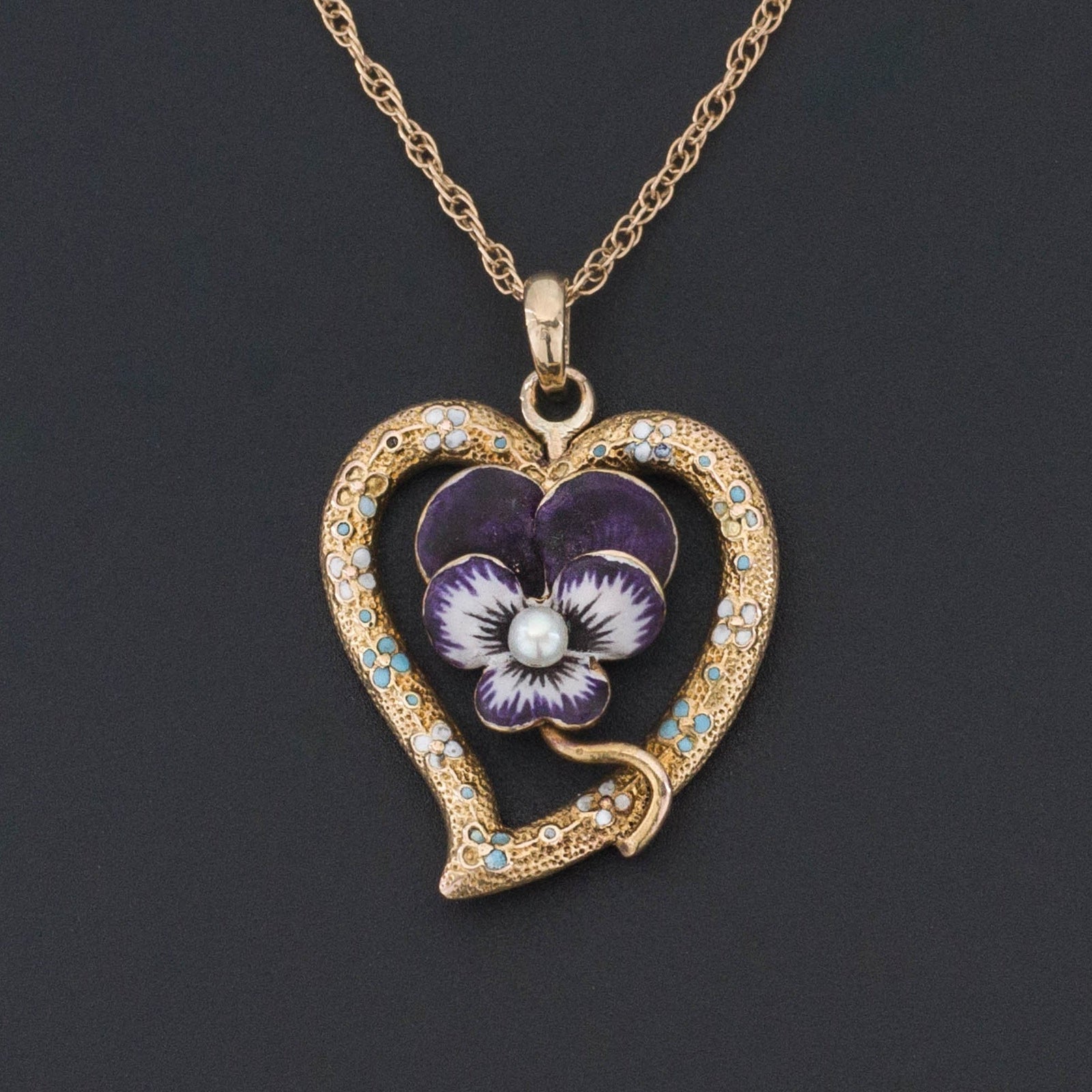 14k Gold Enamel Pansy Pendant | Antique Pin Conversion - Trademark Antiques